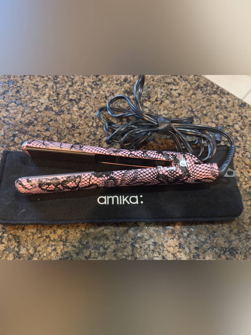 amika Pink Lace Mini Flat Iron Hair Straightener